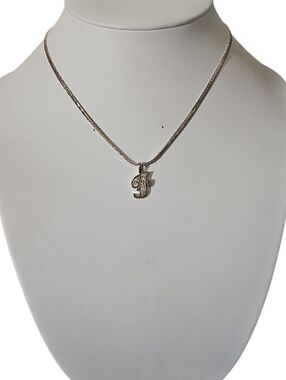 Gold To E Initial Monogram CZ Calligraphy 'F' Pendant Necklace Signed Korea